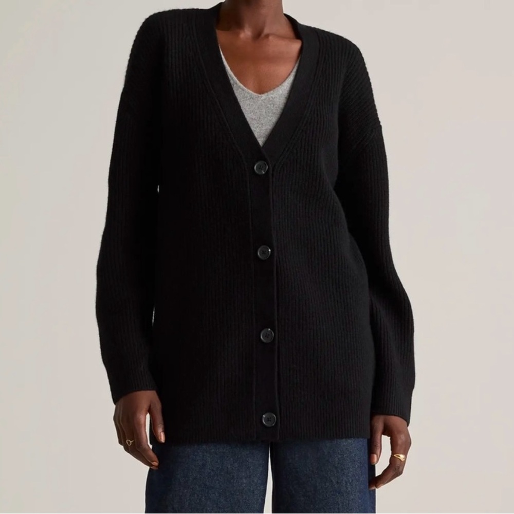 Women's Black Cardigan Sweater Quince Mongolian cashmere size M EUC